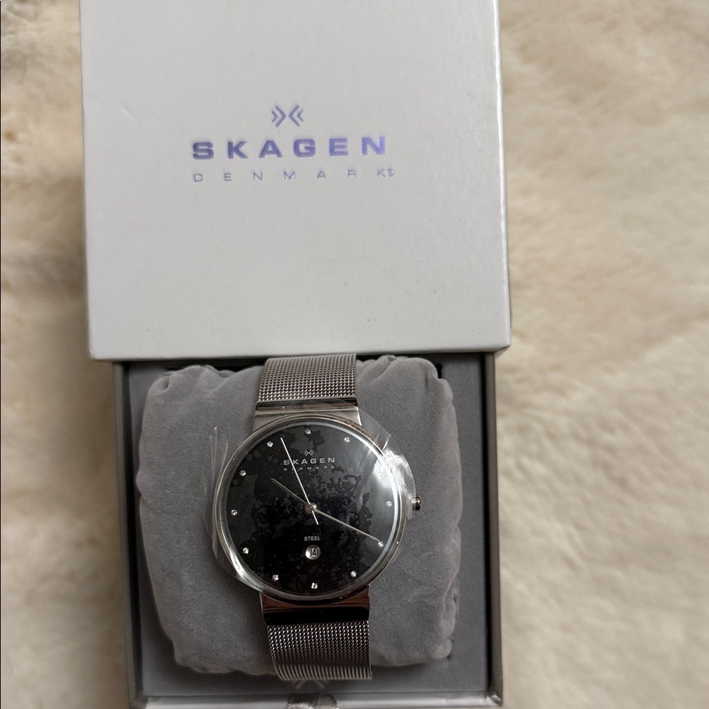 Brand new!!!Skagen Silver Mesh Watch with Black face Dial